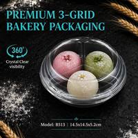 Conteneur rond en PET transparent à 3 sections, emballage alimentaire jetable de qualité alimentaire pour desserts, fruits et collations assortis