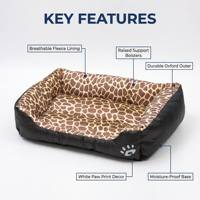 Coussin pour animaux de compagnie rectangulaire de qualité supérieure, couleur bonbon, lavable, avec doublure en polaire à motifs et rebord orthopédique pour chiens et chats