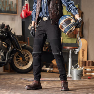 Pantalones de mezclilla ajustados elásticos negros para hombre, estilo motociclista, corte slim, tendencia urbana - Product Image 5