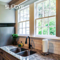 SUNGYE Amerikanischer Stil Weißes Einflügeliges Aluminiumfenster Vertikales Schiebefenster mit Niedrig-Emissionsglas und Gitter für Luxus-Häuser und Villen