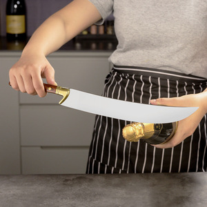 Sable de champán de 27 cm sin afilar, con borde Granton, mango de madera, guardacuchillas de latón, herramienta ceremonial para sabrage, para hostelería, eventos y catering. - Product Image 3