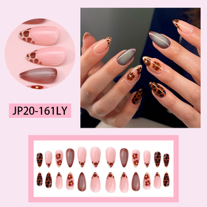 <span class=keywords><strong>Uñas</strong></span> Postizas de Estilo Europeo con Estampado de Leopardo en Ámbar Suave, Degradado <span class=keywords><strong>Rosa</strong></span> Translúcido, Gris Marrón Dorado, Decoración de Longitud Corta - Product Image 2