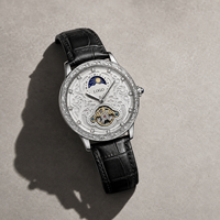 Reloj Mecánico de Lujo con Tourbillon, Puntero de Aleación de 41 mm, Correa de Cuero Genuino, Resistencia al Agua de 30 m, Fase Lunar, Alta Gama para Negocios