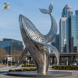 Grande sculpture de <span class=keywords><strong>baleine</strong></span> d'extérieur en acier inoxydable ajouré, structure paramétrique, monument décoratif pour place publique et parc côtier - Product Image 6