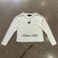 T-shirt streetwear homme vintage à col rond et manches longues, coupe courte, en tricot côtelé vertical, imprimé graphique abstrait double face