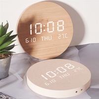 Reloj de Pared Digital LED Nórdico, Color Lino de Algodón, Madera, Hora, Fecha, Temperatura, Pantalla Multifunción, Reloj de Madera Silencioso