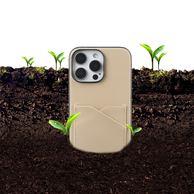 Eco-Friendly Corn Kernel Plant Fiber and Recycled Composite Biodegradable Phone Case for iPhone 15 and 16 PU Leather Case