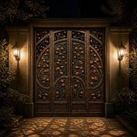 Puerta Batiente de Hierro Forjado de Lujo, Estilo Persimón, Galvanizada en Caliente, Bronce Antiguo, Puerta de Entrada, Sistema de Valla Personalizado para Propiedades