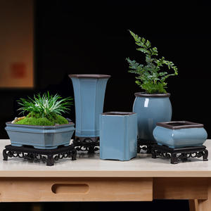 Pots à fleurs en céramique de style ancien, écologiques, avec trou de drainage, durables, légers, pour bonsaïs en nanmu rouge à feuilles petites - Product Image 5