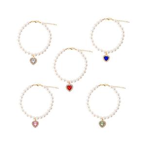 Collier de luxe pour animaux de compagnie style princesse avec pendentif cœur en acrylique coloré, collier de perles solides pour chats et chiens - Product Image 5
