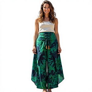 colourful tie dye <b>silk</b> wide leg trouser Indian Style Women's High Waist <b>pants</b> summer casual <b>pants</b> boheian hippie fashion - Product Image 1