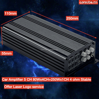 Amplificateur de haut-parleurs de voiture 4.1 CH, 5 canaux, 80W 4CH + 250W 1CH, 4 ohms, pleine gamme, basses puissantes, amplificateur de subwoofer de voiture classe D