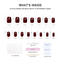 NAILWAY Hot Populaire Wijnrode Kleur Korte Vierkante Kunstnagels Groothandel Aanbrengnagels Mooie Op Maat Gemaakte Press-on Nagels