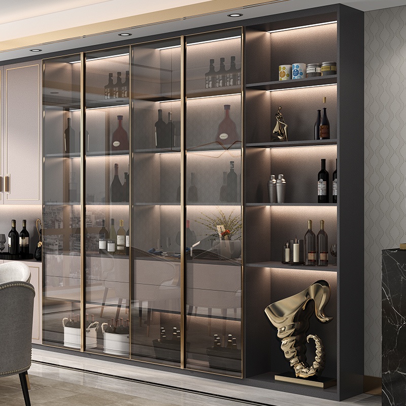 NICOCABINET Luxury Big Lacquer Spray Paint With Glass Door Open Wine Display Cabinets For Living Room