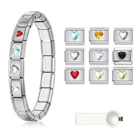 Bracelet Chaîne Modulaire Cœur Cristal Tendance pour Couple, en Acier Inoxydable, Design Classique avec Maillons Détachables