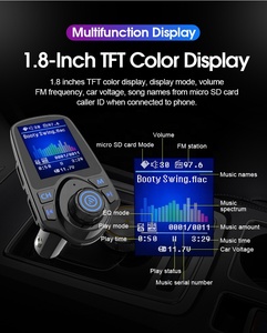 AGETUNR-transmisor FM T11D V5.0 con Bluetooth para coche, kit de manos libres con pantalla a color TFT de 1,8 pulgadas, reproductor de música MP3 AUX - Product Image 2
