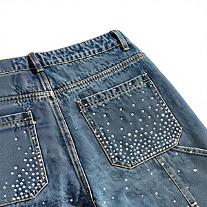 Shorts en jean à strass scintillants pour hommes, style streetwear hip-hop, coupe ample, taille élastique, été, jeans brillants, couleur unie, personnalisables - Product Image 4