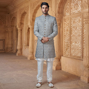 DAZZLING--Indo-Western-Sherwani with <b>Pant</b>--with MATCHING SHOE WITH Embroidery for Indian/Pakistani PartyMen's Suits - Product Image 3