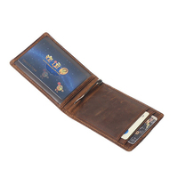 Dompet Jepit Uang Kulit Asli Crazy Horse Tipis Lipat Dua Tempat Kartu untuk Pria Saku Depan