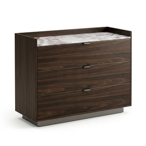 Minimal Custom Solid Wood Night Chest | Dark Walnut Bedside <b>Side</b> Cabinet with Dual Open Shelves for Apartment Bedroom Hotel - Product Image 1