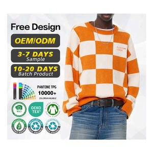 Suéter con Certificación GRS, Logotipo Personalizado de Fábrica, Suéter de Punto para Hombre, de Poliéster y Algodón, con Estampado Jacquard de Letras y Cuadros, para Invierno - Product Image 1