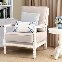 Meilleure Vente : Fauteuil de Style Accent au Design Décontracté, Tissu Lin Bleu à Prix Abordable avec Bois de Chêne pour Chambre ou Salon