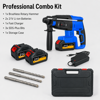 Marteau perforateur rotatif sans fil 3-en-1 21V à batterie lithium sans balais, perceuse à percussion et marteau de démolition 2.0J pour bricolage
