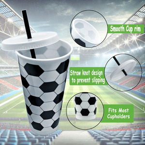 Vasos de Decoración para Fiestas Deportivas, Vasos de Plástico Reutilizables de 24 oz con Tapa y Pajita para Entrenador, Niños y Adultos - Product Image 4