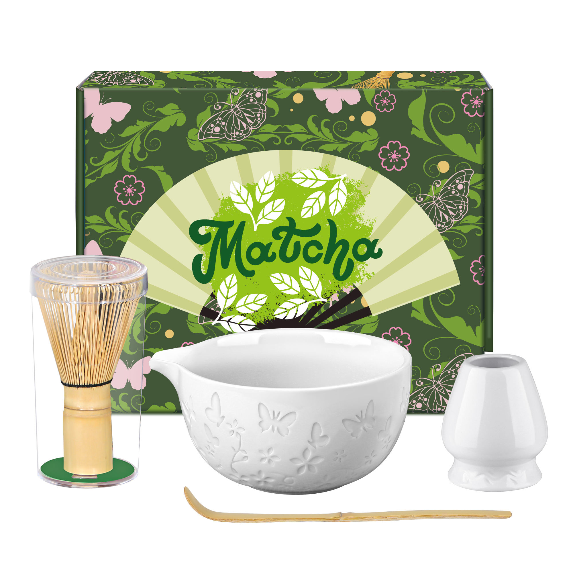 Matcha set(4pcs)-Butterfly-White