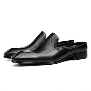 Sandales d'été respirantes pour hommes de haute qualité, en cuir véritable, fabriquées à la main, sandales plates décontractées pour l'extérieur - Product Image 2