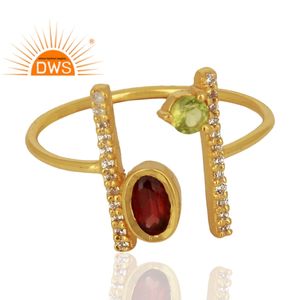 Anillo de Piedras Preciosas de Granate y Peridoto, Diseño de Barra Paralela, Chapado en Oro, Plata de Ley, Anillo Apilable, Proveedor de Joyería - Product Image 2