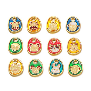 Pendentif animal du zodiaque plaqué or, breloques émaillées à thème de dessin animé pour accessoires de bijoux DIY, cadeau unisexe - Product Image 5