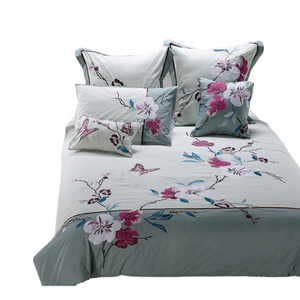 Nhà Máy Cung Cấp Bán Buôn 100% Hiện Đại Hoa In Thân Thiện Với Môi <span class=keywords><strong>Comforter</strong></span> Thiết Lập Hình Học Tấm Ga Trải Giường Bộ Đồ Giường Đám Cưới Nhà Tấm Thiết Lập - Product Image 5