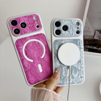 Étui de téléphone portable magnétique à motif peau de serpent avec protection antichoc en PC + cuir artificiel et design électroplaqué