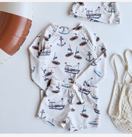 Maillot de bain deux pièces personnalisé à manches longues pour enfants, séchage rapide, motif dessin animé, protection UPF 50+, pour l'été, pour garçons
