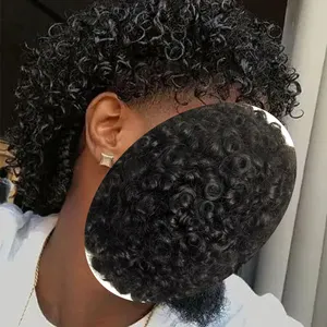 Preço por atacado 20MM 25MM Afro Curly Indiano Cabelo Sistema Hairpiece Homem Perucas 0.08 PU Thin Skin Base 8x10 6x8 Polegada Toupee Para Homens