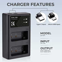 Pengisi Daya Baterai Kamera K&F Concept Dual Slot Quick Charger LP-E17 untuk Canon EOS RP, Rebel T8i, T7i, T6i, T6s, SL2, SL3, EOS M3