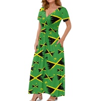 Haute qualité drapeau jamaïcain conception été longue Maxi robe Sexy plage personnalisé OEM fabrication jamaïque col en v Maxi robe pour les femmes