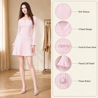 Robe longue élégante en maille à col en V et manches longues, avec volants et perles, coupe trapèze, pour femme, collection automne 2026 – Nouveauté en stock