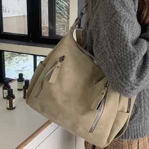 กระเป๋าโท้ทผู้หญิงเมอร์ลาดความจุขนาดใหญ่ ปิดด้วยซิป สีทึบ กระเป๋าถือสำหรับเดินทางทุกวัน สีเทา สีน้ำตาล สีดำ - Product Image 2