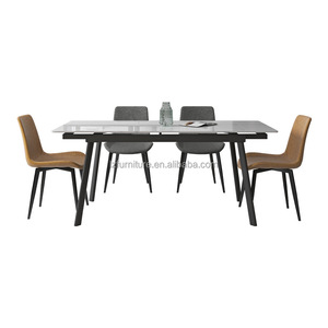 Mesa de Comedor Extensible de Mármol Estilo Nórdico Minimalista, Superficie de Piedra Sinterizada, Patas Metálicas Delgadas Negras, Rectangular, para 4-8 Personas, Mesa de Restaurante - Product Image 5