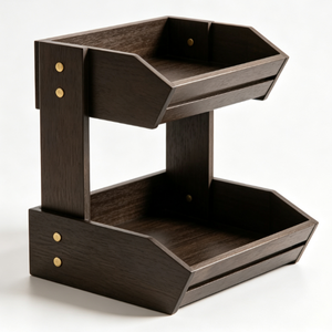 Organisateur de comptoir à 2 niveaux en bois foncé, présentoir incliné à double plateau pour fruits et légumes, pour cuisine et garde-manger - Product Image 1