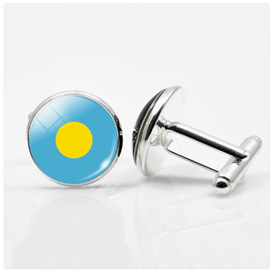 Gemelli con Bandiera di <span class=keywords><strong>Palau</strong></span>, Accessori di Moda all'Ingrosso, Serie Bandiere Nazionali, Gemelli in Lega con Gemma del Tempo per Uomo e Donna - Product Image 1