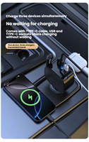 Chargeur de voiture USB-C rapide de haute qualité 85W avec charge rapide QC 3.0 rétractable 3 en 1 pour ordinateurs portables, téléphones mobiles, appareils photo