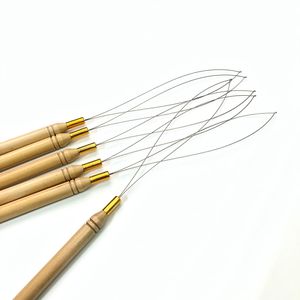 50pcs Micro anneau boucle enfileur outils d'extension de cheveux support en bois fil tirant aiguille tirant aiguille pour bâton I pointe cheveux - Product Image 3