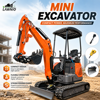 Mini-excavatrice de qualité ISO LAWNIO 18L avec capot, valve de détection de charge, chenilles en caoutchouc, pour travaux de construction, agricoles et de cour