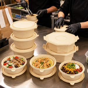 Bols jetables compostables en amidon de maïs de 1000 ml (35 oz) avec couvercle, biodégradables, écologiques, en PLA, pour soupe, salade, ramen, à emporter - Product Image 4