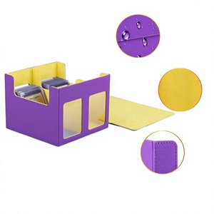 Boîte de rangement pour cartes en cuir PU violet avec fenêtres transparentes, résistante à l'eau, pour cartes de jeux de société - Product Image 1