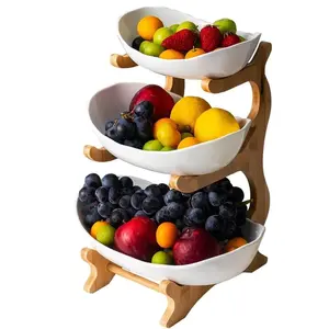 君集多层水果托盘竹木储物架家居装饰3层容器木质食品架带菜