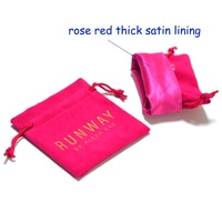 Pochette à bijoux en velours synthétique rose rouge avec cordon de serrage, logo personnalisé, petite taille, pour bracelet